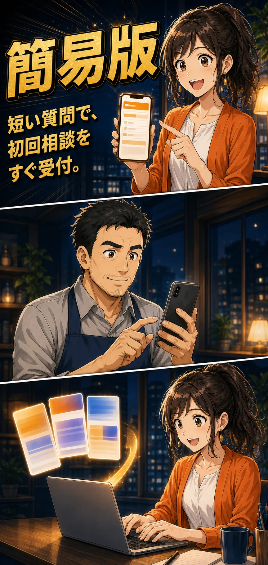 短い質問で初回相談を受け付ける簡易版