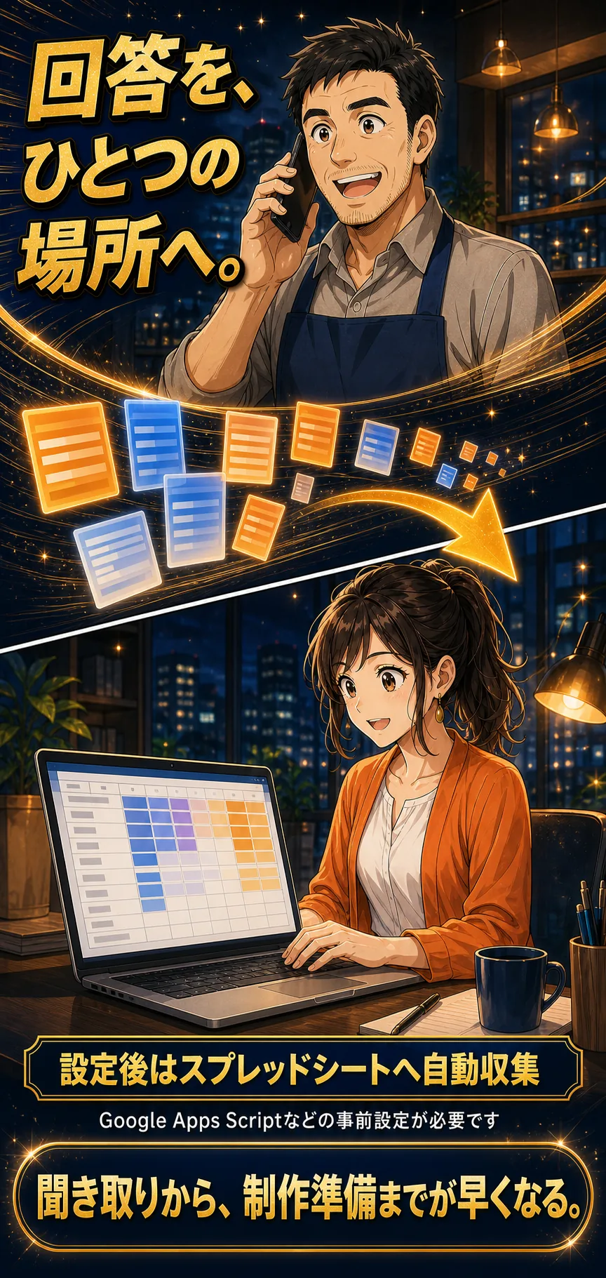 設定後に回答をスプレッドシートへ自動収集する流れ